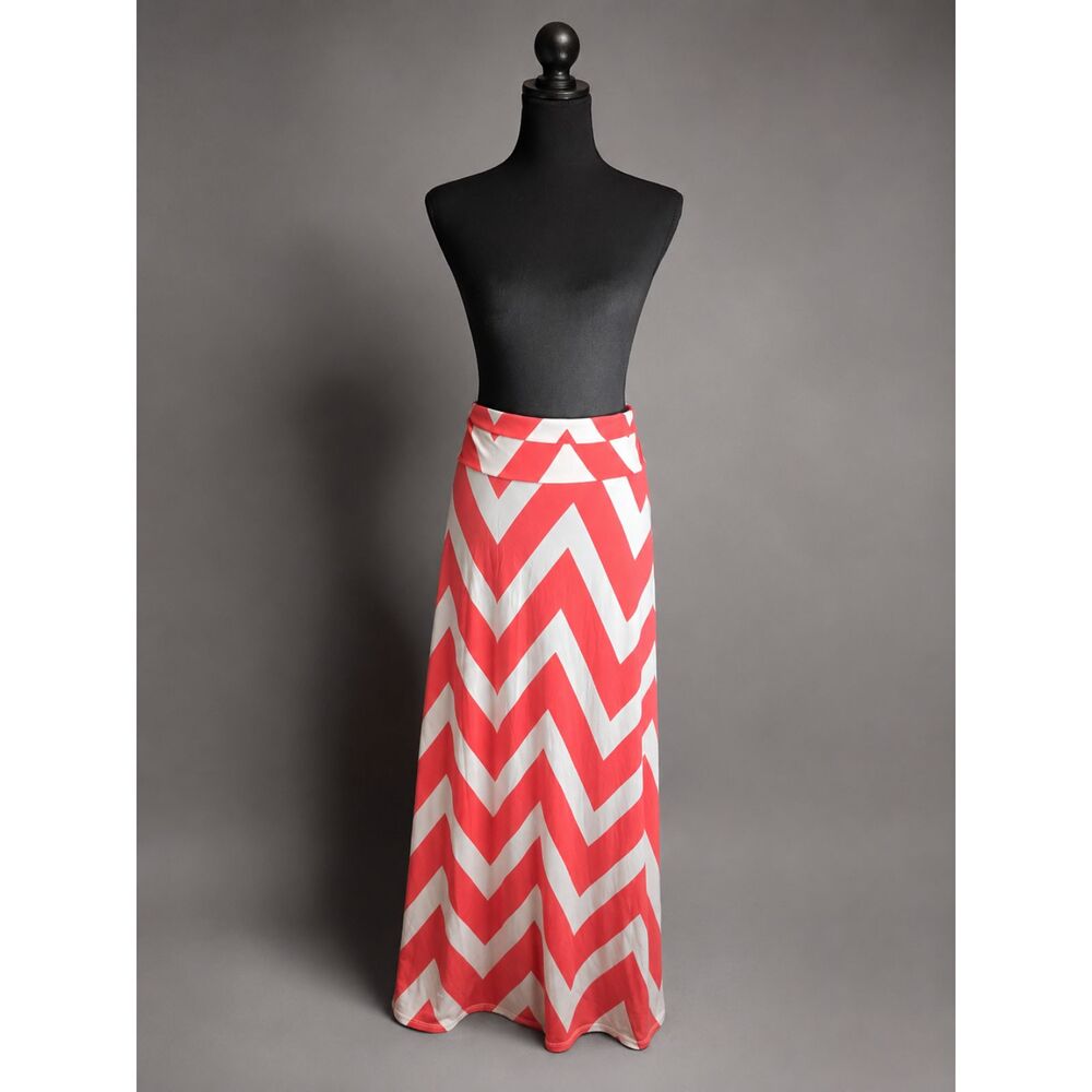 Moru XL Coral White Chevron Maxi Skirt Stretch Boho Long Skirt